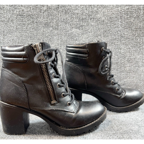 Steve Madden Nydiaa Black Combat Boots 7M Lace Up Chunky Heel Zip Lug Sole - Picture 15 of 16